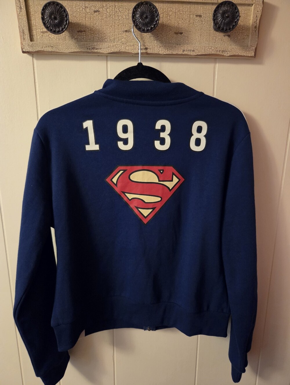 DC Comics Navy Blue Superman Logo Zip Track Jacket Size Large